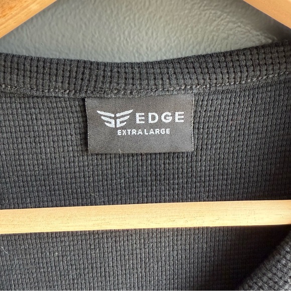 Edge Mens Short Sleeve Black Crew Neck Thermal Tee with Front Pocket Size XL - Picture 3 of 5